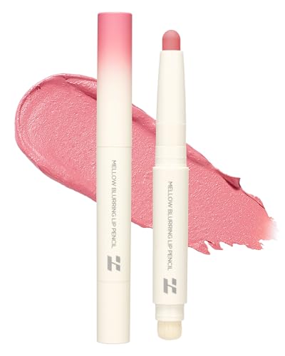 HOLIKA HOLIKA Mellow Blurring Lip Pencil 03 Peony Soap - Korean Lip Makeup with Built-In Blurring Brush 6mm Wide Tip for Overlining Coconut Oil & Camellia Seed Oil Long-Lasting No Skip Formula