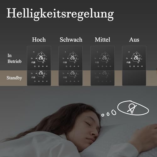 Beok Spiegelthermostat Heizungsthermostat Programmierbar Raumthermostat Digital Wandthermostat für Wassererwärmung Fußbodenheizung 3A TGR85WP Schwarz Non-WiFi