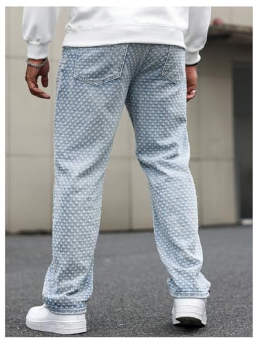 Men's Swiss Dots Straight Leg Jeans Vintage Long Denim Pants with Pockets2