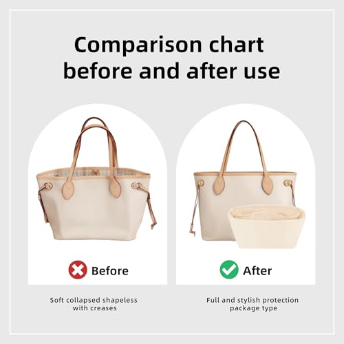 Image of DGAZ Purse Organizer Insert Fits Neverfullbag BB /PM /MM /GM,Silk Bag Organizer,Luxury Handbag & Tote Shaper(Craie,BB)