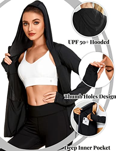 COOrun Women's UPF 50+ Sun Protection Hoodie Jacket Lightweight Full Zip Running Jacket Athletic Jacket with Thumb Holes2