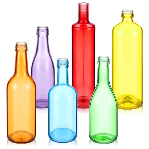 Zhehao 6 Pcs Colored Glass Bottles Decorative Glass Bottle for Bottle Tree 6 Shapes Empty Wine Bottles for Garden Yard Outdoor Home Decor(Classic)