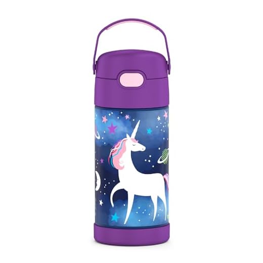 THERMOS Funtainer Garrafa de palha infantil de aço inoxidável isolada a vácuo de 355 ml, unicórnio espacial