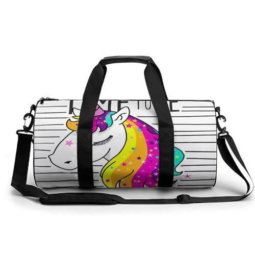 Duffel bag de camping licorne rayé 45x23x23cm idéal pour voyage sport et fitness