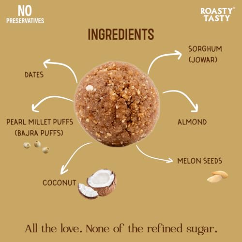 Image of Roasty Tasty Coconut - Millets & Dryfruits Ladoo | Energy Bar Replacement | No Added Sugar | No Artificial Flavor | Healthy Snacks | Rich in Proteins | Dry Fruits, Seeds & Nuts Mithai | 5 Pcs-40g each