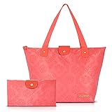 BOLSA SHOPPER COM ALÇA GRANDE DOBRÁVEL COMPACTA ESTAMPA DAMASCO JACKI DESIGN SALMÃO