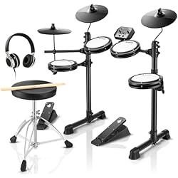 Donner DED-80 Electronic Drum Set with 4 Quiet Mesh Pads, 180+ Sounds, 2 Pedals, Throne, Headphones, Sticks, and Melodics Lessons