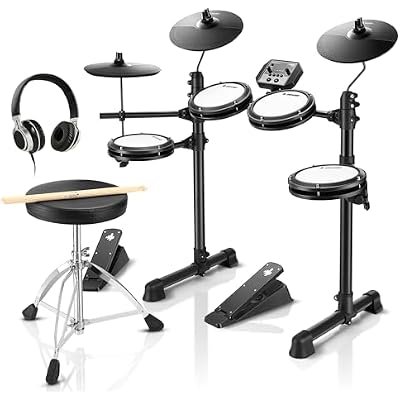 Donner DED-80 Electronic Drum Set with 4 Quiet Mesh Pads, 180+ Sounds, Bundle with Donner Drum Throne Set, Padded Seat Height Adjustable Drum Stools, 5A Drumsticks Included, Multiple Iterations