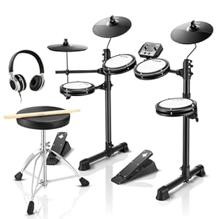 🆕【The total Electric Drum Set】The Donner DED-80 drum set features a double-layered mesh high-density structure for a realistic drumming experience. It comes with 4x 6" mesh drum pads, 3x 10" cymbals with a full strike zone, a sturdy metal frame, drum...