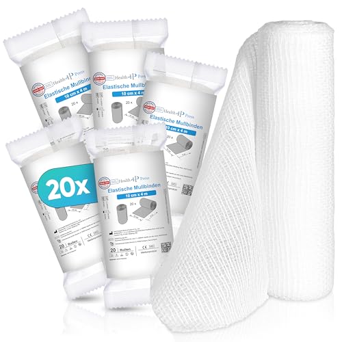 Health Press® Gauze Bandage - Bandage (10cm x 4m) 20 Rolls - Elastic Bandage - Medical Device - Dermatologically Tested Fixation Bandage - Bandage Ideal for First aid & Wound Care