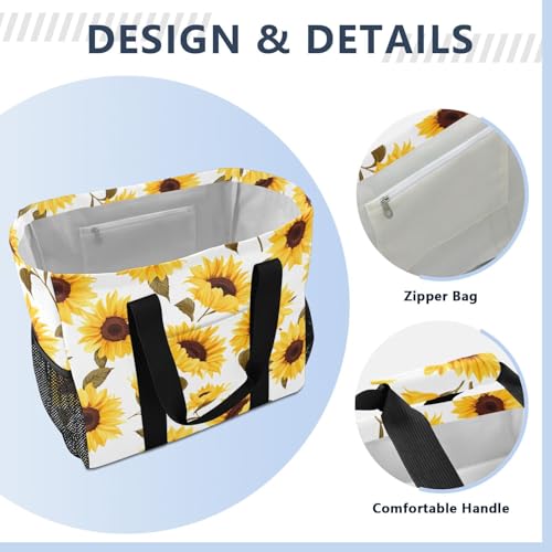 Sunflowers White Leaf Foldable Travel Duffel Bag for Men Women Waterproof Weekender Overnight Carry On Tote Bag with Comfortable Handle Luggage Bag for Airplane Business Trips Sport Hospital4