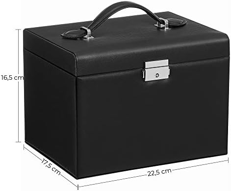 SONGMICS Kasetka na biżuterię, pudełko na biżuterię, pudełko na biżuterię, z 4 poziomami, z aksamitną wyściółką, czarne JBC159B01
