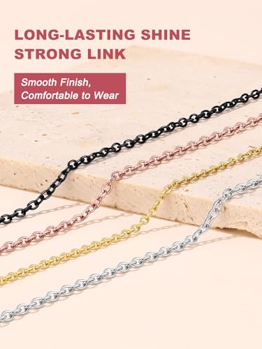 FOCALOOK Womens Chain Necklaces 2MM Cable Necklace, 316L Stainless Steel Silver/Black/14K Gold/Rose Gold Plated, Hypoallergenic Chains for Pendant,14-30"4