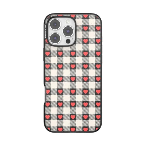 PopSockets iPhone 16 Pro Max Phone Case w/MagSafe Grip- Heartbreak Gingham