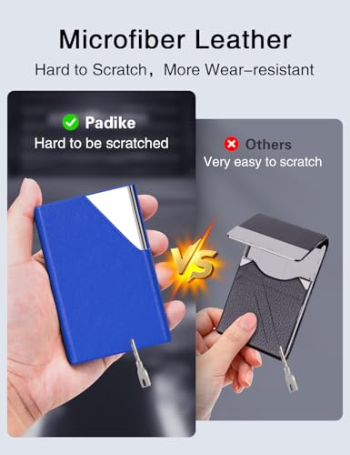 Image of Padike Business Card Holder, Upgraded Leather Business Card Case Pocket Card Holders for Men or Women, Metal Slim Name Card Holder RFID Blocking Business Card Carrier with Magnetic Closure (Y-BU)