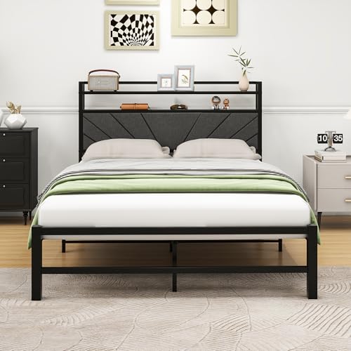 VERFARM Cama tapizada de 120 x 200 cm, marco de cama individual doble, cama de diseño con somier, soporte de listones de acero resistente, marco de cama de 120 x 200 cm, marco de cama acolchado