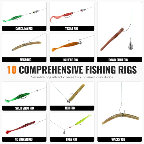 PLUSINNO Kit de acessórios de pesca com 264 peças, caixa de equipamentos organizada com equipamentos