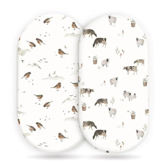 GRSSDER Stretchy Ultra Soft Fitted Bassinet Sheet Set 2 Pack, Universal Fit for Bassinets Baby Cradle Moses Basket Oval Rectangle Pad/Mattress, Happy Dinosaurs Bassinet Sheets for Girls and Boys