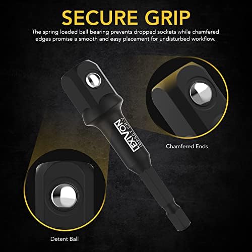 LEXIVON Impact Grade Socket Adapter Set, 3" Extension Bit with Holder | 3-Piece 1/4", 3/8", and 1/2" Drive, Adapt Your Power Drill to High Torque Impact Wrench (LX-101) - 4