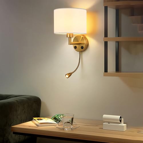 Aplique de pared con cargador USB integrado y luz blanca de lectura para tu comodidad nocturna