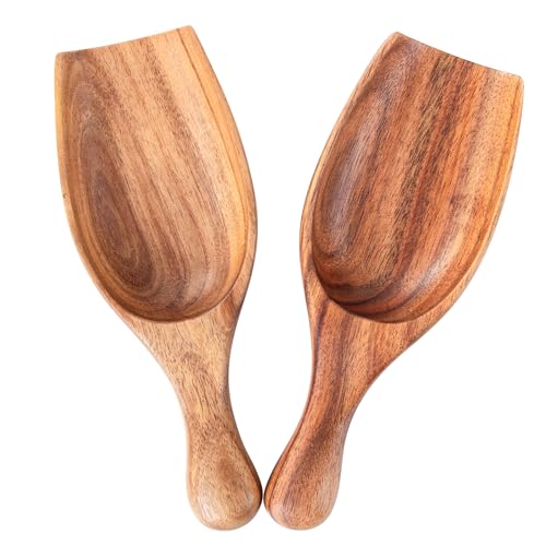 Decent Vrvege Big Coffee Scoop Shovel, 2pcs Large Ground Coffee Scoop, Wooden Bean Salt Spoons, Wood Serving Spoons for Beans Powder Sugar from Big Jars Canisters, Multifunctional Kitchen Scoop