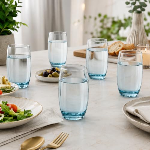 Image of bellemax 250 ML Blue Tinted Juice Glass | Premium Drinking Water Glasses for Juice, Soft Drinks & Cocktails | Crystal Clear Tumbler Glasses for Home, Kitchen, Restaurant & Party Use (Set of 6)