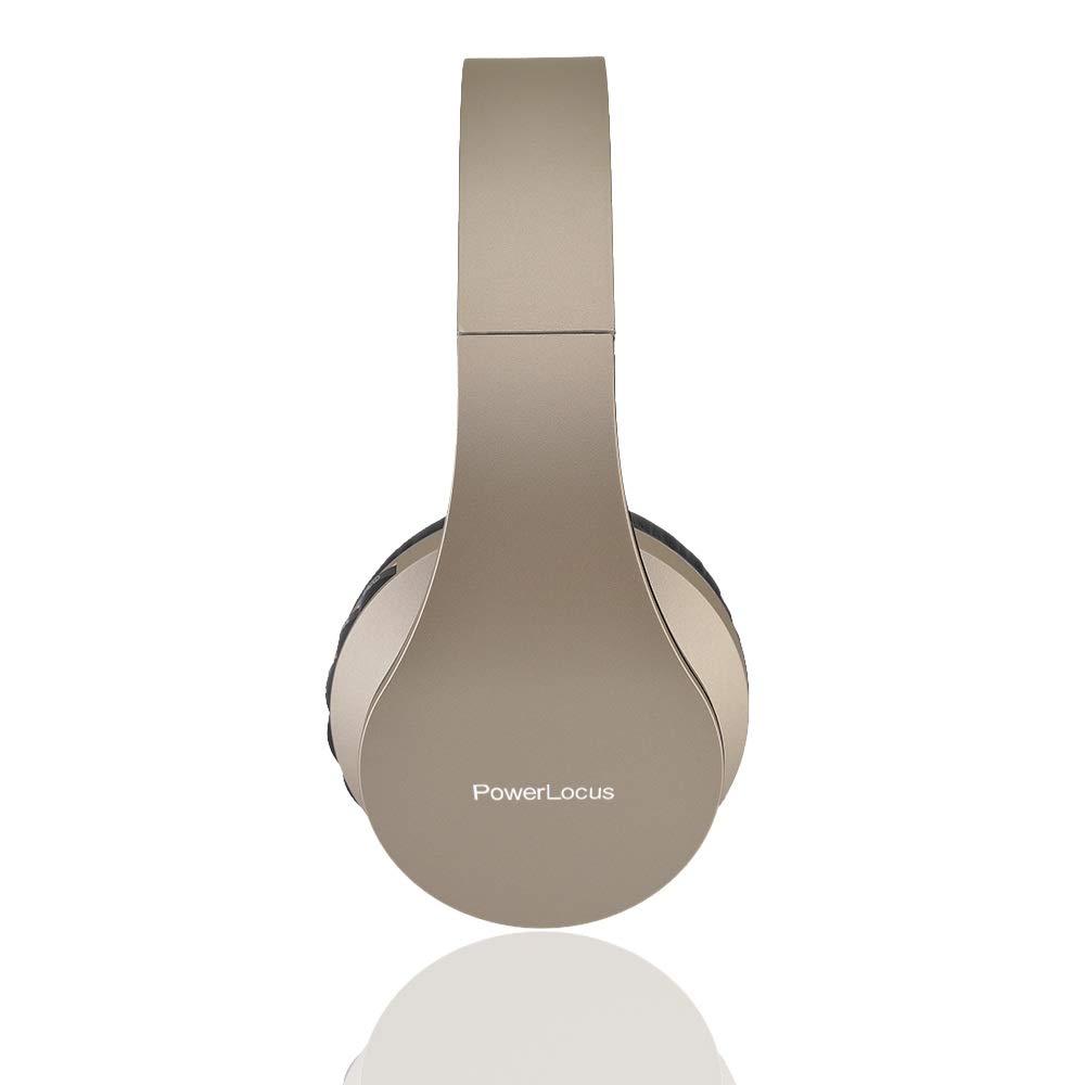 PowerLocus P1 – Auriculares Bluetooth inalambricos de Diadema Cascos Plegables, Casco Bluetooth con Sonido Estéreo con Conexión a Bluetooth Inalámbrico y Audio Cable para Movil, PC, Tablet - Oro