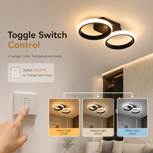 Image of Modern Dimmable LED Ceiling Light | Flush Mount Black Fixture with 3 Color Modes | Adjustable Brightness for Bedroom, Living Room & Dining Room (Ceiling Light (806))