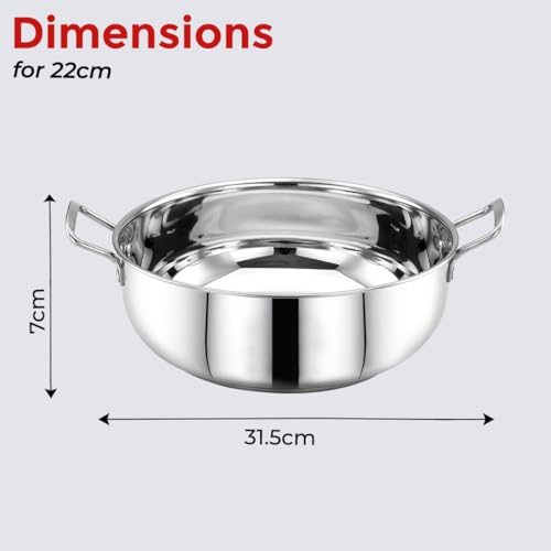 Image of AVIAS INOX Triply Bottom Stainless Steel Kadai 22cm, Easy Grip Handle