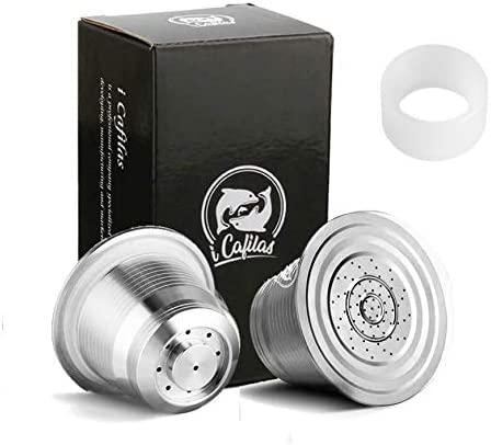 i Cafilas Capsules Nepresso réutilisables, en acier inoxydable, rechargeables, compatibles avec machine Nepresso 【OriginalLine】Dosettes de café (2 dosettes, 1 filtre à café