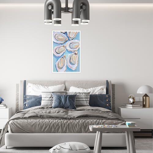 Image of Pastel Blue Oyster Shell Poster Abstract Coastal Shell Canvas Wall Art Funky Colorful Summer Beachy Picture Prints Painting For Home Living Room Kitchen Restaurant Wall Decor 12x16in Unframed