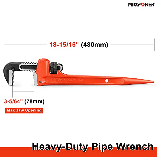 Maxpower Pipe Wrench, 18-Inch Heavy Duty Pipe Wrench, Adjustable Plumbing Wrench With Continuous Tapered Handle #TOP1