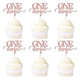 Ercadio 24 Pack Onederful Cupcake Toppers Rose Gold Glitter Onederful Cupcake Picks Onederful Cupcake Decorations for Baby Shower Kids first Birthday Theme Party Cake Decoration Supplies