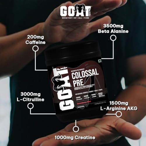 Image of GOAT Fit Colossal Pre | PreWorkout Powder 200mg Caffeine 3.5g Beta-Alanine 3g Citrulline 1.5g Arginine 1g Creatine with Himalayan Pink Salt (180gm - 15 Servings, Masala Lemonade)