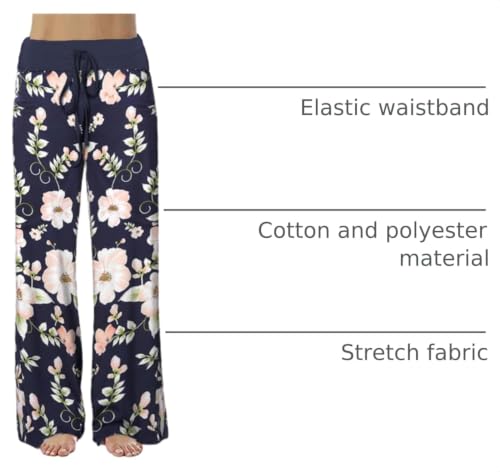Image of iChunhua Women's Comfy Stretch Floral Print Drawstring Palazzo Wide Leg Lounge Pant