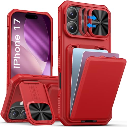Image of SSLOTSCASE for iPhone 17 Case with Credit Card Holder & Stand, Red