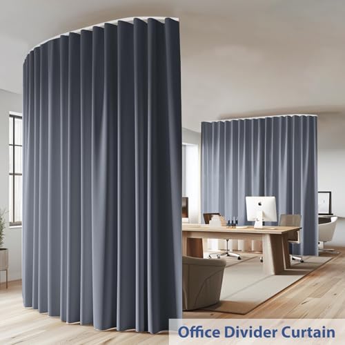 Image of Room Divider Ceiling Mounted Curtains Track Sets Extra Wide Blackout Curtain Flexible Tracks for Bedroom Privacy Partition Separator, 1 Panel Grey Drape and White Rail, W12.5 x H9ft