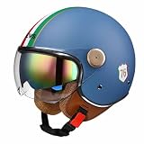 Casco Moto 3/4 Aperto Casco Moto Mezzo Casco Omologato DOT/ECE con Doppia Visiera Casco Jet Stile Vintage Retrò Per Bambini Giovani Uomini Donne(Color:6,Size:M(57~58CM))
