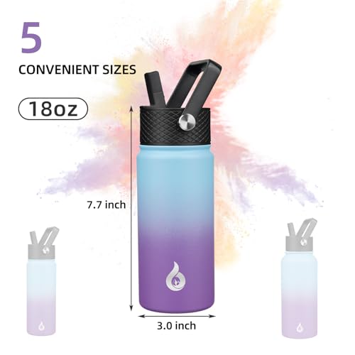 Image of BJPKPK Insulated Water Bottles with Straw Lid, 18oz Stainless Steel Metal Water Bottle, Cold Hot Thermo with 3 Lids, Leak Proof BPA Free Travel Cup, Wide Mouth Flasks, Thermo-Ocean Dream
