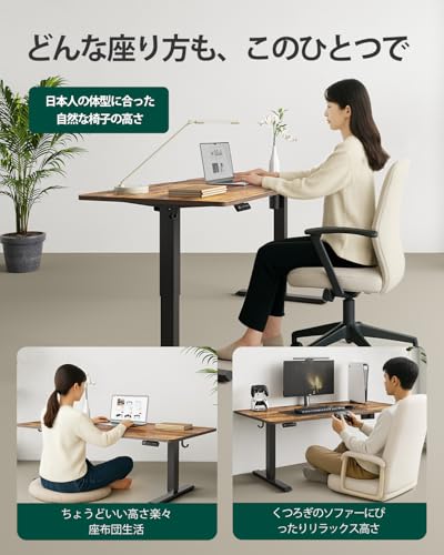 FEZIBO 昇降デスク ローデスク 高さ48-72cm 幅100cm オフィスワークテーブル スタンディングデスク ゲーミングデスク 電動 昇降式 高さメモリー機能 上下昇降 静音 収納フック付き 衝突検知 机 作業机 ロータイプ ゲーミングデスク ブラウン天板【幅100 x 奥行き60 x 高さ48-72cm】 [3]