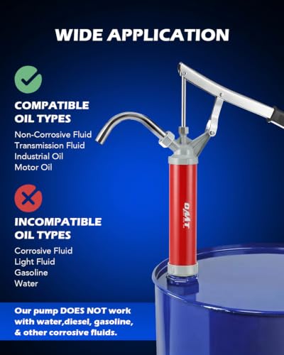 Image of OMT 55 Gallon Drum Pump, Lever Action Barrel Pump for 15 to 55 gal Drums | Heavy Duty Barrel Hand Pump with Telescoping Suction Tube Transferring Heating Oil, Motor Oil, Transmission Fluid