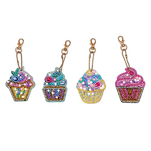 Preisvergleich Produktbild JUNERAIN 4pcs DIY Keychain Diamant-Anstrich-Kuchen-Eiscreme-Schl... Geschenk