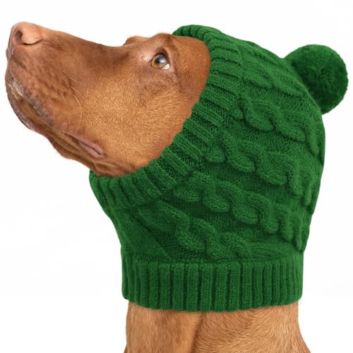 CITÉTOILE Gorro de Navidad para Perros con Pompón, Suave Gorro de Punto con Patrón de Trenza para Mascotas Festivas, Regalo Ideal para Mascotas, Verde, XL