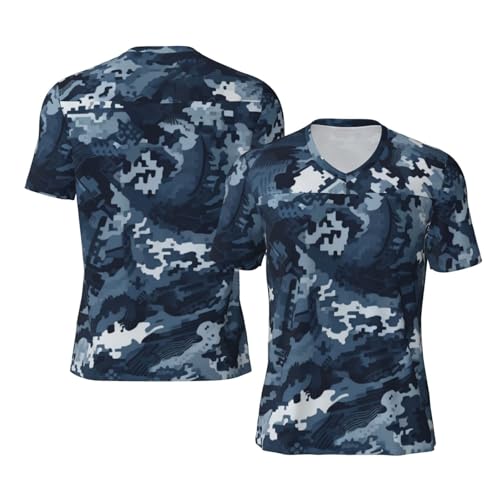 Stylish Athletic Sports Jersey Camouflage-Print-Navy-Gray Men's Rugby Jersey Medium