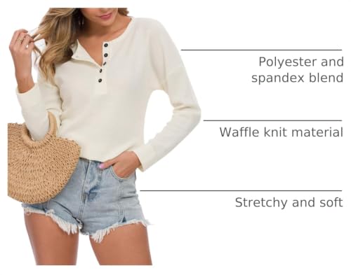 Image of MOLERANI Womens Long Sleeve Waffle Knit Henley Shirts Tunic Tops