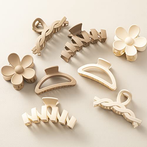 8PCS Hair Clips for Women, Flower Claw Clips for Thick Hair, Non-Slip Hair Accessories with Multi-Styles, Neutral Colors Hair Claw Clips and Variety Pack, Ideal for Girls