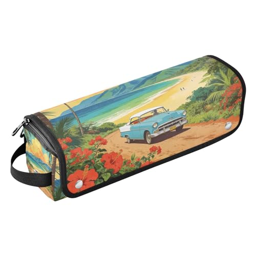 Bolso de viaje para herramientas de cabello con tapete resistente al calor removible, impermeable, portátil para planchas, rizadores y secador de cabello, diseño retro de paisaje costero miniatura 1