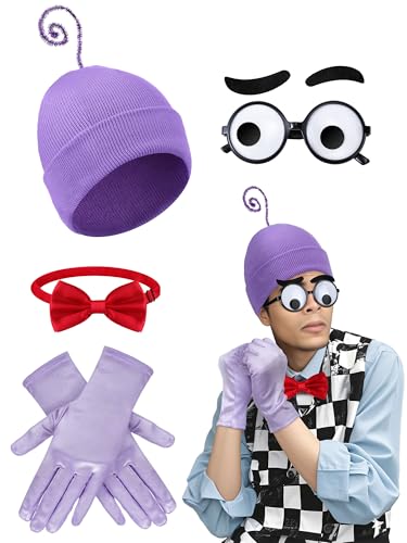 Tellingyou 5 Pcs Halloween Inside Costumes Accessories Googly Eyes Glasses Bushy Fake Eyebrows Beanies Tie Gloves for Cosplay Party