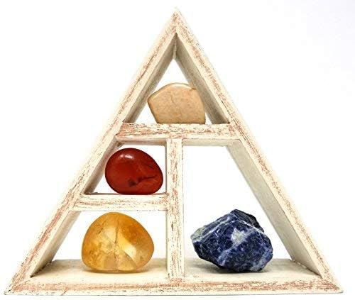 Capricorn Zodiac Crystal Healing Set/Tumbled Stones and Wooden Geometric Triangle Shelf in Gift Box/Astrology Sign Capricorn Birth Stones