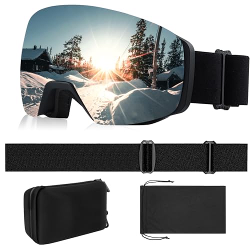 COSMOING Ski Goggles For Women Men Adults, Frameless Magnetic HD Interchangeable Lens Anti Fog 100% UV400 Snowboard Goggles